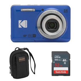 Kodak PIXPRO FZ55 Friendly Zoom Digital Camera, Blue, Point and Shoot, Bundles with SD Card and Slinger Camera bag