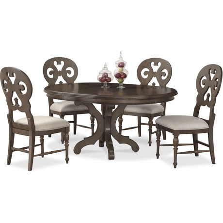 Charleston Round Dining Table and 4 Scroll-Back Side Chairs