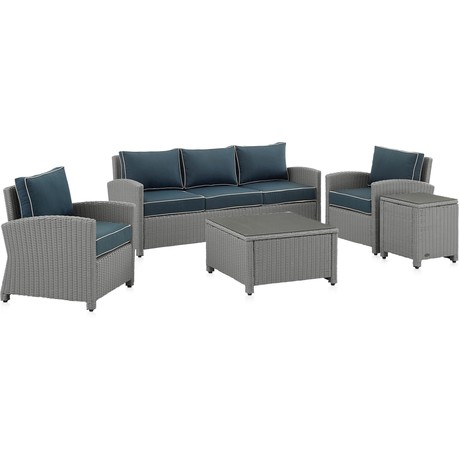 Destin Outdoor Loveseat, 2 Chairs, Rectangular Coffee Table and End Table Set