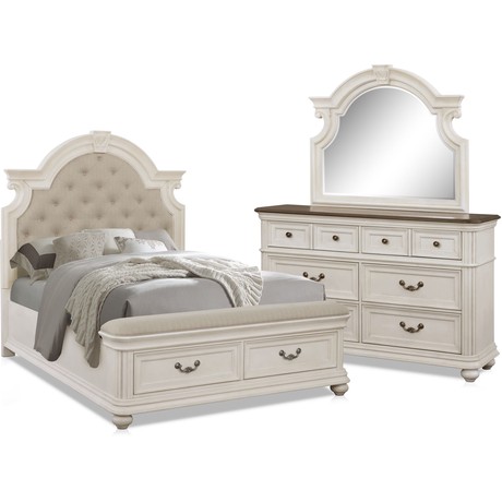 Mayfair 5-Piece Upholstered Storage Bedroom Set with Dresser and Mirror