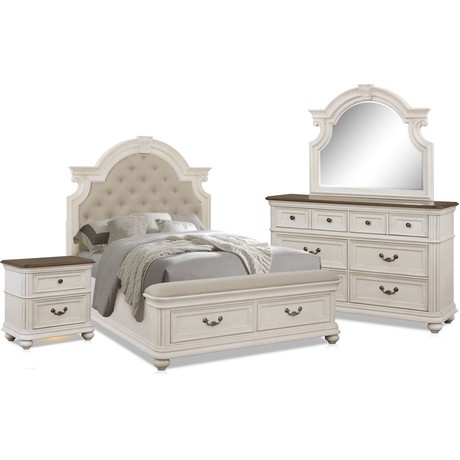 Mayfair 6-Piece Upholstered Storage Bedroom Set with Nightstand, Dresser and Mirror