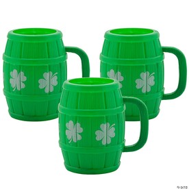 St. Patrick's Day BPA-Free Plastic Barrel Mugs - 12 Ct.