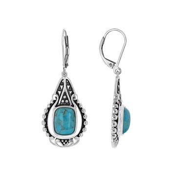Blue Turquoise Rhodium Over Silver Dangle Earrings