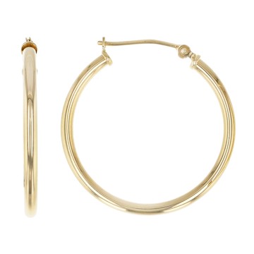14K Yellow Gold 1x27MM Polished Tube Hoop Earrings