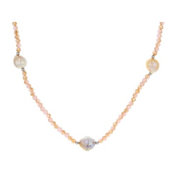 Genusis Cultured Freshwater Pearl & Pink Crystal Rhodium Over Silver 32 Inch Necklace