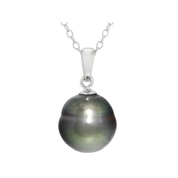 Cultured Tahitian Pearl Rhodium Over Sterling Silver Pendant With 18 Inch Chain