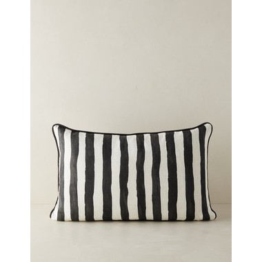 Painterly Stripe Linen Pillow by Sarah Sherman Samuel - Black and Ivory / Lumbar