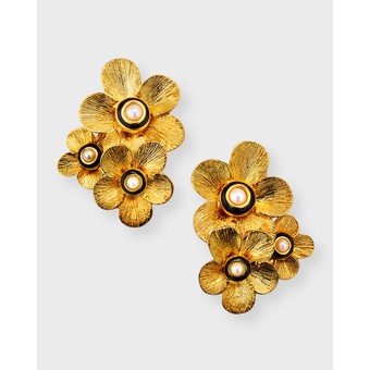 Gold Flower Cluster Clip-On Earrings
