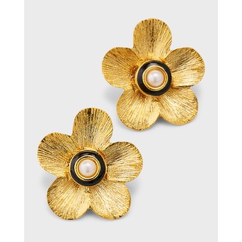 Gold Flower Pearl Center Earrings
