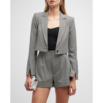 Houndstooth-Print Breann Fitted Cropped Blazer