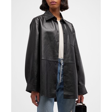 Estelle Leather Long-Sleeve Oversized Shirt 