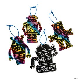 Magic Color Scratch Robot Ornaments - 24 Pc.