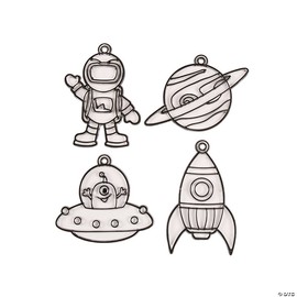 3" - 5" Outer Space Astronauts, Rockets & Planets Plastic Suncatchers - 24 Pc.