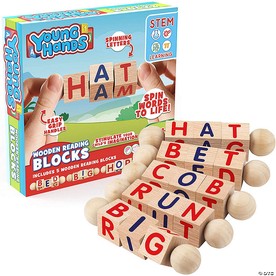 Creative Kids Wooden Reading Blocks - Set of 5 Spinning Alphabet Blocks for Kids, Toddlers