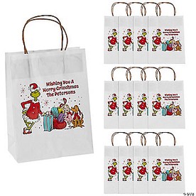 6 1/2" x 9" Medium Personalized Dr. Seuss The Grinch Holiday Gift Bags - 12 Pc.