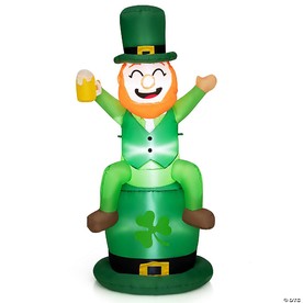 Costway 5 FT St Patrick's Day Inflatable Decoration Leprechaun Sitting on Hat for Yard