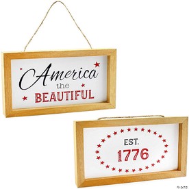 AuldHome 4th of July Signs, Set of 2 Decorative Wood Americana Patriotic Signs for Memorial Day and Independence Day Home Decor, 8.5 x 5 Inches