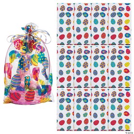 9 3/4" x 6 1/4" x 17 3/4" Large Easter Basket Cellophane Bags - 12 Pc.