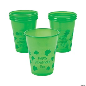 16 oz. Bulk 50 Ct. Happy St. Patricks Day Green Shamrock Disposable Plastic Cups