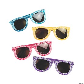 4 3/4" x 4 3/4" Kids Hibiscus Patterned Plastic Sunglasses - 12 Pc.