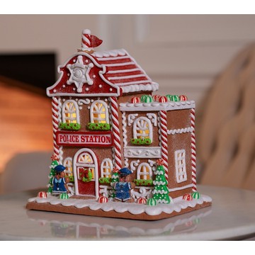 Illuminated Townsquare Gingerbread Police Station by Valerie