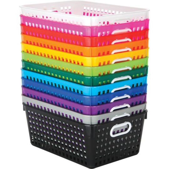 Large Rectangle Book Baskets - 12-Pack Rainbow
