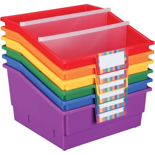 Group Colors For 6 - Picture Book Bins With Dividers - 6 bins