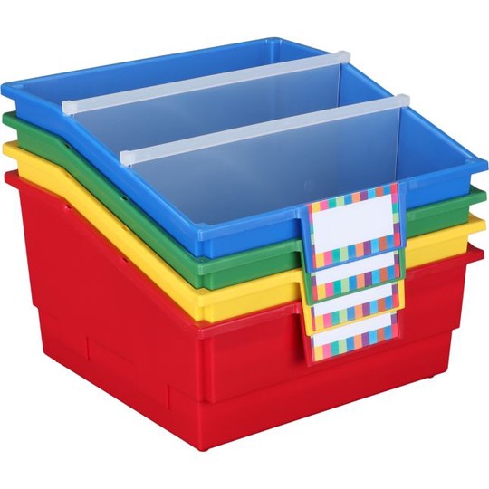 Really Good Stuff® Picture Book Library Bins with Dividers - Primary Set Of 4