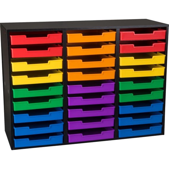 Black 27-Slot Mail Center With Trays - 6-Color Grouping