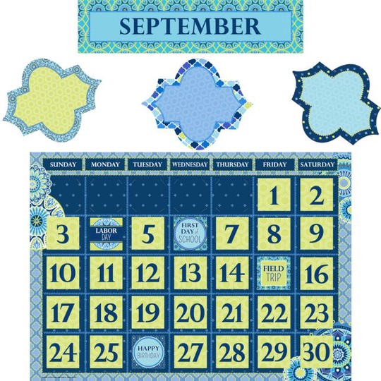 Blue Harmony Calendar Bulletin Board Kit - 119 pieces